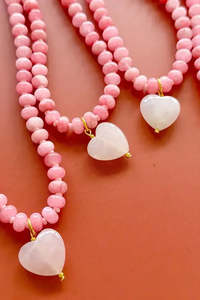 Necklaces: Oversized Heart Jade Pink Gem Necklace