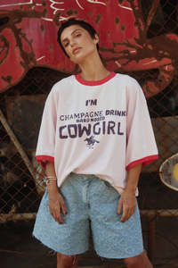 Tees: The Very Oversized Champagne Cowgirl Tee - Soft Pink