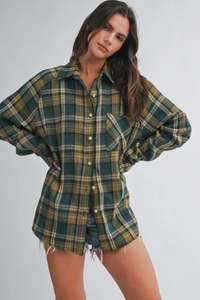 Blouses Shirts: The Oversized Flannel Shirt - Mosswood Check