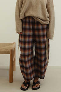 Vali Check Barrel Pant - Brown and Blue Check