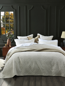 Products: MM Linen Hawthorne Bedspread Set Ivory Optional Matching Eurocases