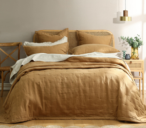 MM Linen Laundered Linen Bedspread Set Cumin MM Linen Bedding NZ