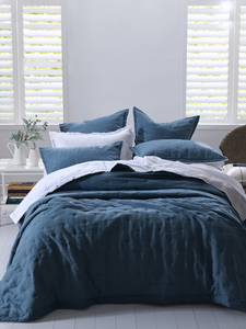 MM Linen Laundered Linen Bedspread Set Ocean Optional Matching Elegant Accessories