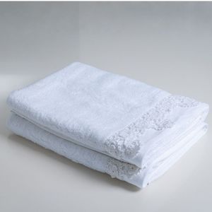 Baksana Bamboo Cotton Bath Towel with Lace Detail (Pair)