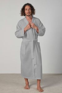 Baksana Unisex 50/50 Waffle Kimono Style Robe Grey