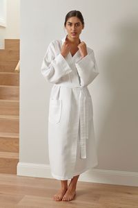 Baksana Unisex 50/50 Waffle Kimono Style Robe White