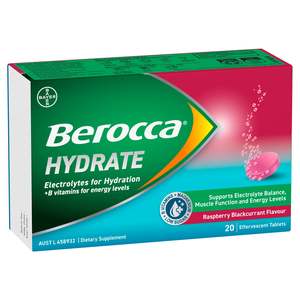 Berocca Hydrate Raspberry Blackcurrant Flavour Effervescent Tablets