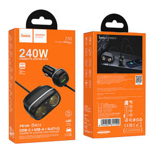 Hoco Power: 48W PD+QC Super Fast Car Charger w/ 2 x Cigarette Lighter Hub up to 240W (Z59)