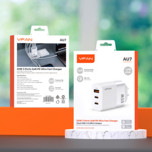 Vipfan Power: 65W GaN Ultra Fast Charger w/ 2 USB-C & USB-A (AU7)