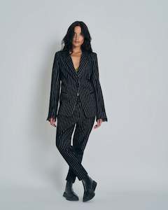 Aw23: Zoe Blazer | Black with silver pinstripe