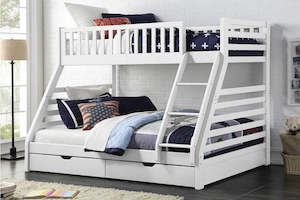 Bed: Single and Double Bunk Bed with Mattresses Combo Special - White and Wood Colour Avail.