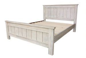 Bed Frames: Barry Solid Wood White Wash Bed in Queen/ King from