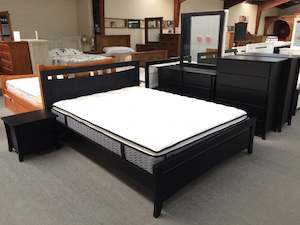 Bed Frames: Perry Black Bed Solid Pine Wood Bed in Single/ King Single/ Double/ Queen from