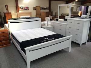 Bed Frames: Pamela Solid Pine Wood White Bed in Single/ King Single/ Double/ Queen from