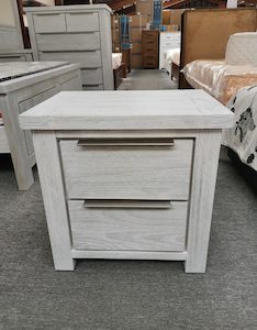 Bedside Tables: Gloria Bedside White Washed Solid Wooden