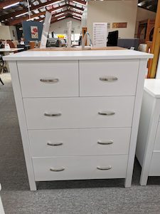 Tallboys: Pamela White Tallboy 5 Drawers Solid Pine Wood