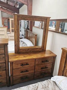 Dressing Tables Mirrors: Woodlock Dressing Table With Mirror Solid Pine Wood Rough Sawn & Rustic Finish