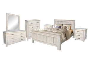 5pcs Bedroom Suites: Barry 5PCS Bedroom Suite Solid Wood White Wash in / Queen/ King from