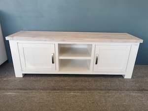 Living: Ashlee White Wash Solid Wooden TV Unit