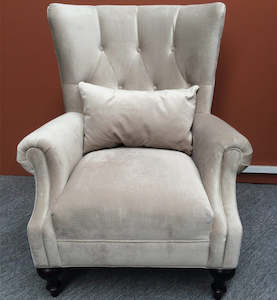 Sofas: Willa Fabric Tufted Wing Back Armchair Occasional Arm Chair Grey Beige & Free Cushion
