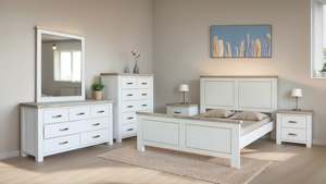 Bedroom: Ashland 5PCS Bedroom Suite Solid Wood White Wash in Queen/ King from