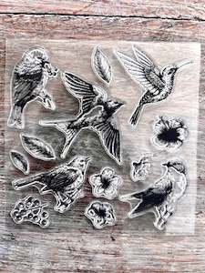 Stamp-Birds, flowers & leaves