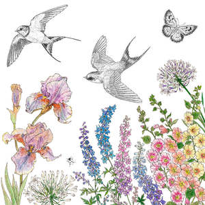 Decoupage: Designer Napkin-Swallows and Flowers Large