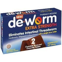 Worms 1: DE-WORM Extra Str 500mg Choc Chew 2s
