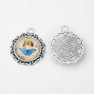 Bezel Pendant Kit - Round - 30mm - Butterfly Cabochon