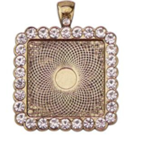 Pendants And Charms: Bezel Rhinestone Pendant - Square - 25mm