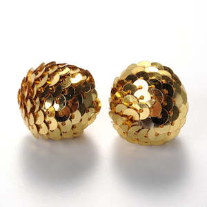 Acrylic And Resin: Acrylic and Paillette - Round - 20mm - 2 pieces - Gold
