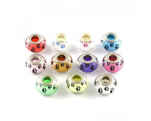 European Style: Acrylic - Rondelle (European Style) - 14mm x 10mm - 1 piece - Paw Print