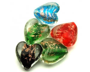 Lampwork: Lampwork - Goldsand - Heart - 20mm - 5 pieces