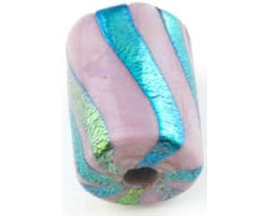 Lampwork: Lampwork - Tube - Purple with Coloured Stripe - 20mm x 12mm- 10 pieces