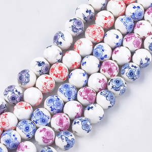 Porcelain And Ceramic: Porcelain - Round - 12mm - 25 pieces - White with Mixed