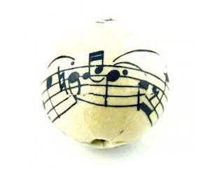 Wood Seed Nut And Paper: Paper and Wood - Large Bead - Round - 1 piece