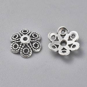 Bead Caps And Cones: Bead Caps - Flower - 12.5mm - Antique Silver