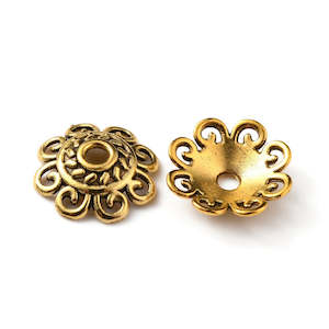 Findings: Bead Caps - Flower - 12mm x 3mm - Antique Gold