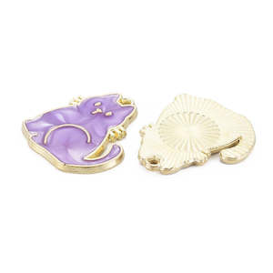 Pendants And Charms: Charms - Cat - 21mm x 18.5mm - 2 pieces - Medium Purple