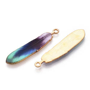 Charms - Feather - 38mm x 9mm - 2 pieces - Purple