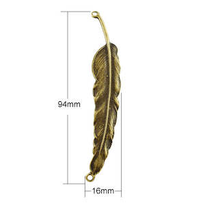 Connectors And Frames: Connector - Feather - 94mm x 16mm - 1 piece - Antique Bronze