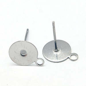 Earring Components: Ear Post with Loop - Stainless Steel - 8mm Pad - 5 Pairs (10 pieces)