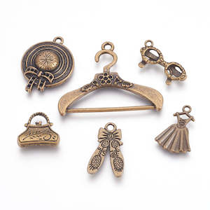 Charms: Charms - Ladies Wear - 6 pieces - Antique Bronze