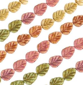 Beads: Czech - Table Cut - Leaves - Autumn Greens