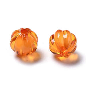 Acrylic and Resin: Acrylic - Round - Pumpkin - 10mm - Orange Red - Transparent - 40 pieces