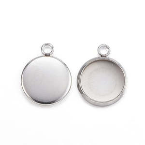 Findings: Bezel Pendant - Stainless Steel - 1 piece