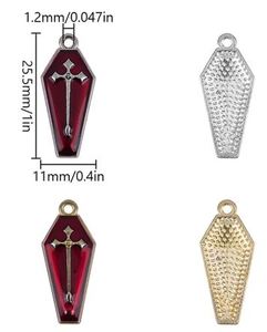 Pendants And Charms: Charms - Enameled - Coffin with Cross - 25.5mm x 11mm - 2 pieces