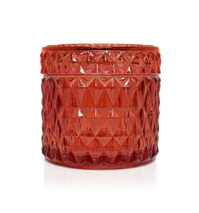Vintage Cut Glass Collection: Diamond Vintage Cut Glass Candle Jar with Lid - 200mls - Smoke Red
