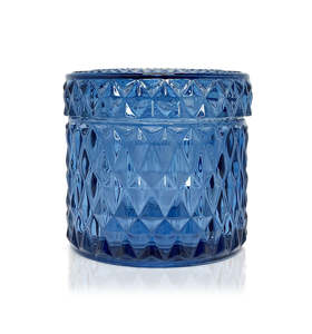 Diamond Vintage Cut Glass Candle Jar with Lid - 200mls - Smoke Blue