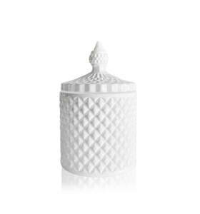 Vintage Cut Glass Collection: Baby Geo Vintage Cut Glass Candle Jar with Lid - 150mls - White